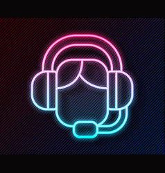 Glowing Neon Line Woman With A Headset Icon