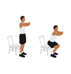 Man Character Doing Chair Squat Exercise