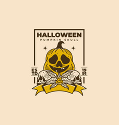 Vintage Of Halloween Pumpkin And Skull