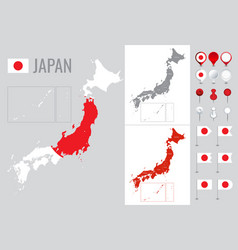 Japan Map With Flag Globe And Icons On White