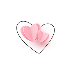 Two Pink Realistic Paper Cut Hearts On Heart