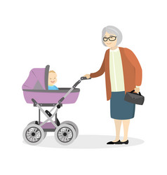 Grandmother With A Pram And Baby