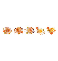 Fall Bouquet Set Watercolor Flowers Leaves Set