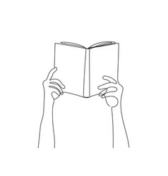 Hands Holding Open Book One Line Drawing Style