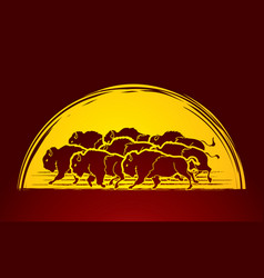 Group Of Buffalo Running Graphic