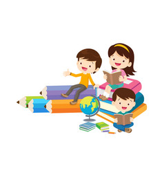 Happy Children Reading Book Back To School