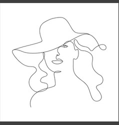 Woman In Hat Line Art Black And White Portrait