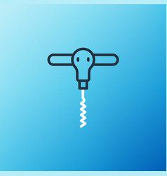 Line Wine Corkscrew Icon Isolated On Blue