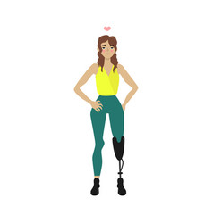 Flat Sad Girl Athlete With Leg Prosthesis