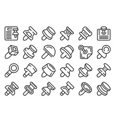 Push Pin Thumbtack Icons Set Outline Paper