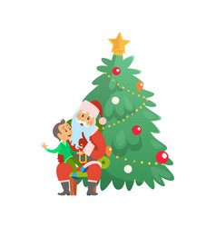 Christmas Holiday Santa Claus And Small Boy On Lap