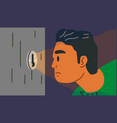 Worried Dissatisfied Man Peeps Through Keyhole