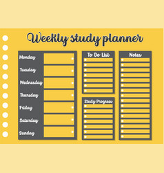 Yellow Weekly Study Plan Hourly Schedule