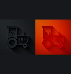 Paper Cut Tractor Icon Isolated On Black And Red