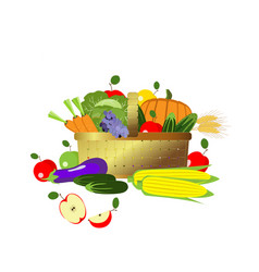 Basket With Fruits And Vegetables Isolated