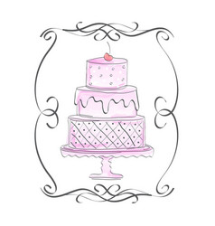 Pink Watercolor Cake In Victorian Sketch Style