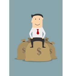 Wealthy Businessman Sitting On Money Bags