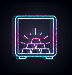 Glowing Neon Line Safe With Gold Bars Icon