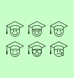 Graduation Emoji Set Of Thin Line Smile