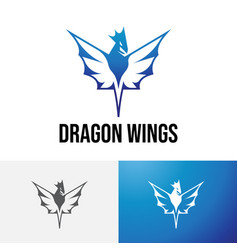 Great Blue Dragon Wings Flying Logo Design