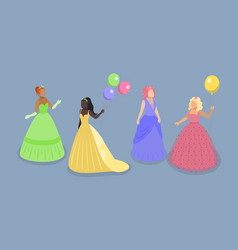 3d Isometric Flat Set Of Princess