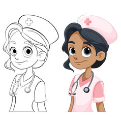 Colorful And Line Art Nurse Side By Side