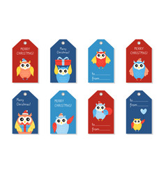 Christmas Tag Set Cartoon Label Owl Cartoon Bird