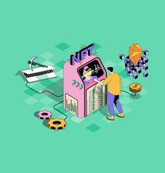 Nft Token Art Concept In 3d Isometric Design