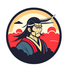 Round Emblem With Samurai Character Traditional