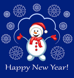 New Year Card With Happy Snowman And Decorative