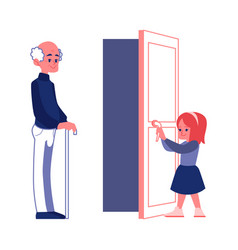 Polite Girl Opening Door To An Elderly Man