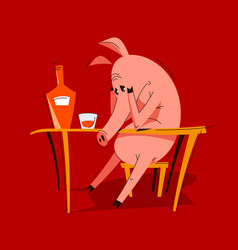 Funny Cartoon Pig Upset And Depressed Sitting