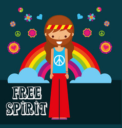 Hippie Man Rainbow Flowers Free Spirit