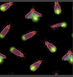 Seamless Pattern With Firefly Beetle Flying