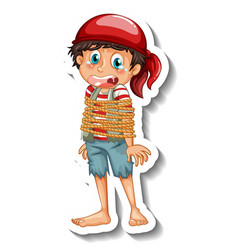 A Sticker Template With Pirate Boy Rope Tied