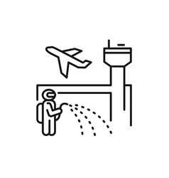 Airport Disinfection Black Line Icon Worker