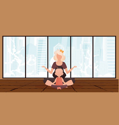 Mom And Daughter Are Meditating Together Design