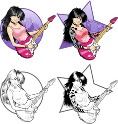 Rock Star Guitarist Asian Girl On Background