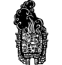 Woodcut Burning City