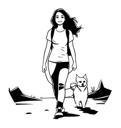 Young Woman Walking With Her Dog In The Park