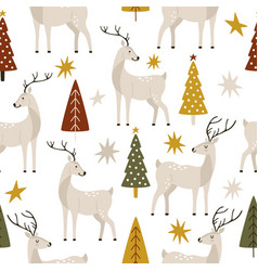 Hand-drawn Gray Deer With Christmas Trees