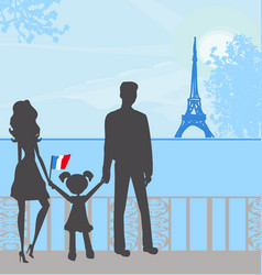 Silhouette Of A Happy Family Visiting Paris