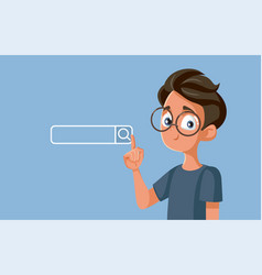 Teen Boy Pointing To Search Bar Cartoon