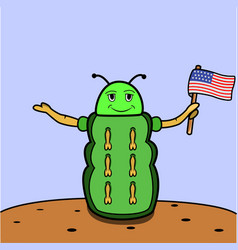 Green Caterpillar With A Small Flag And Blue