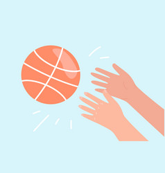 Hands Throwing Or Catching Basketball Ball On Blue