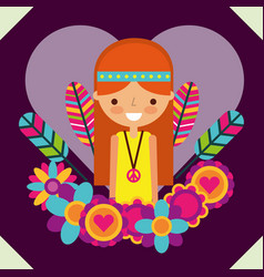 Hippie Woman Free Spirit In Love Heart Flowers