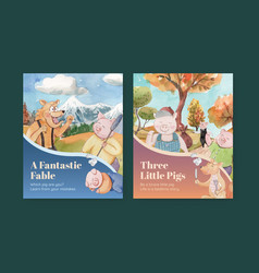 Cover Book Template With Cute Three Little Pigs