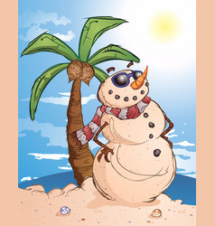 Sand Snowman At Beach Cartoon Mascot