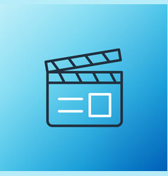 Line Movie Clapper Icon Isolated On Blue