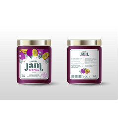 Plum Red Jam Label Jar Packaging Sugar Free